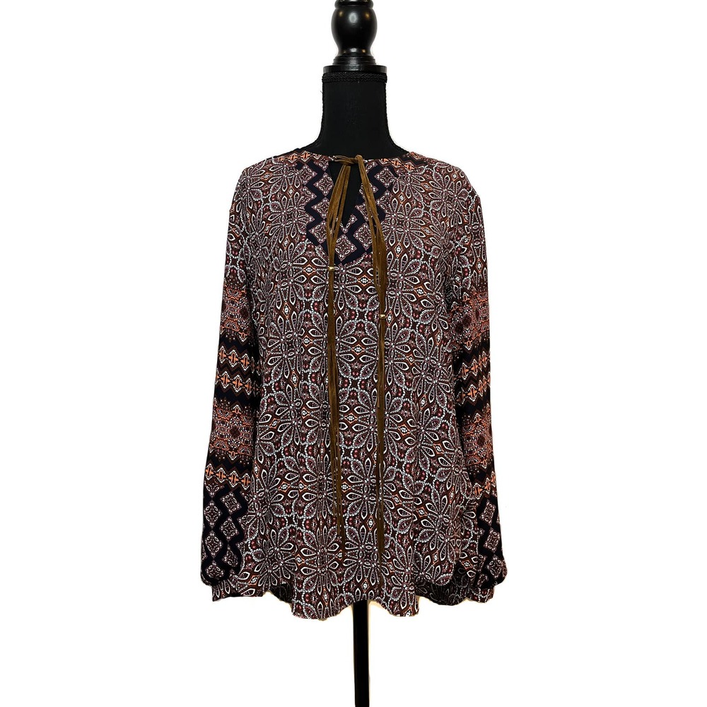 NWT Boho Print Blouse | Long Sleeve Flowy Top | Festival Style M